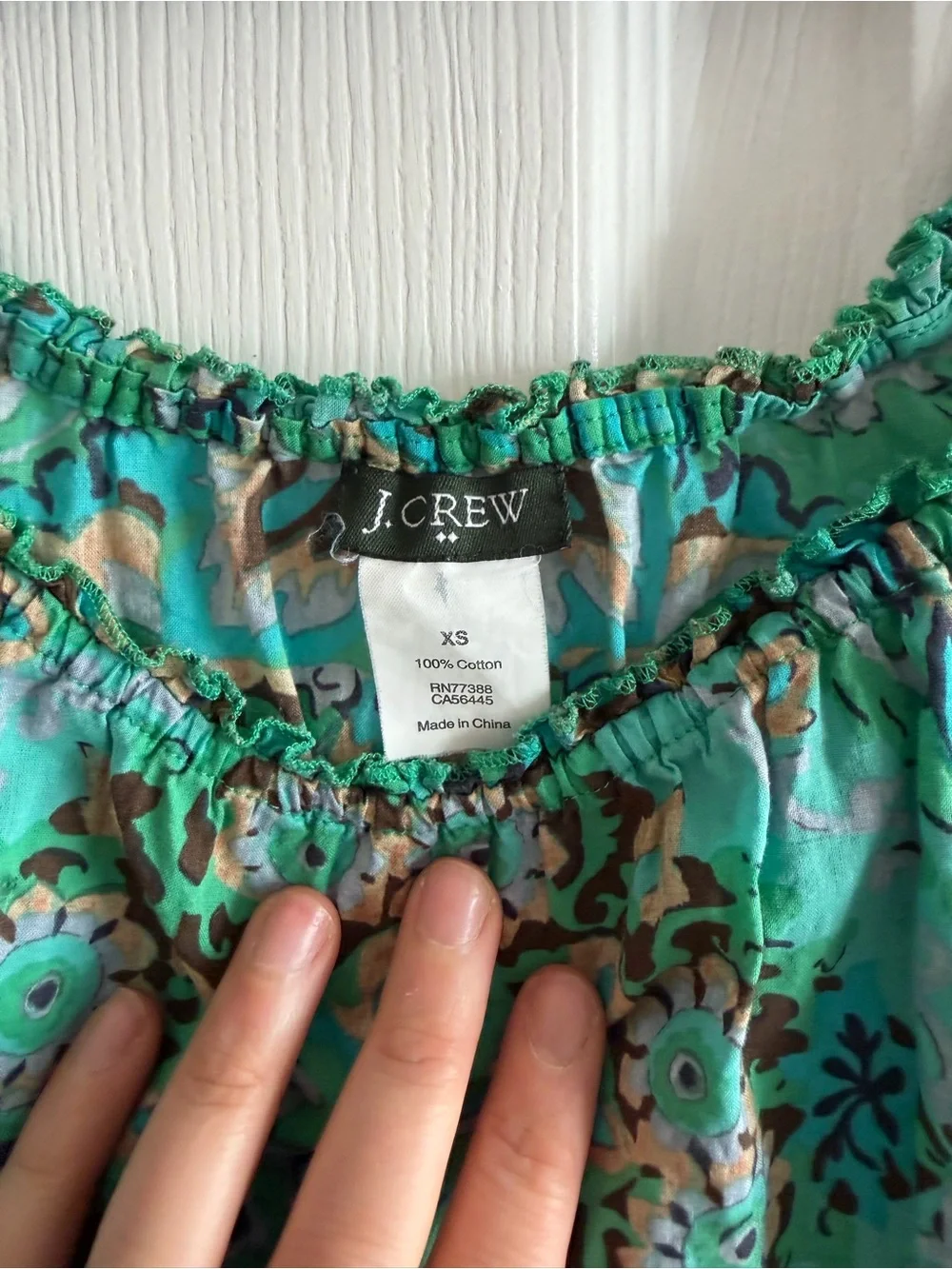 J. Crew Green Paisley Scoop-Neck Peasant Blouse